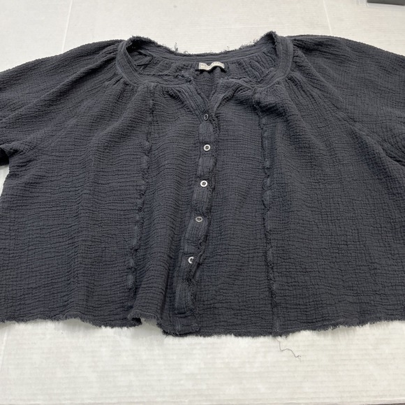We The Free Top Womens L Lucy Swing Black Cotton Gauze Oversized Button Down - Picture 9 of 14